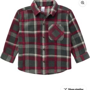 Kids Plaid Button-Front Shirt Jacket - Red, Dark Gray & Cream
